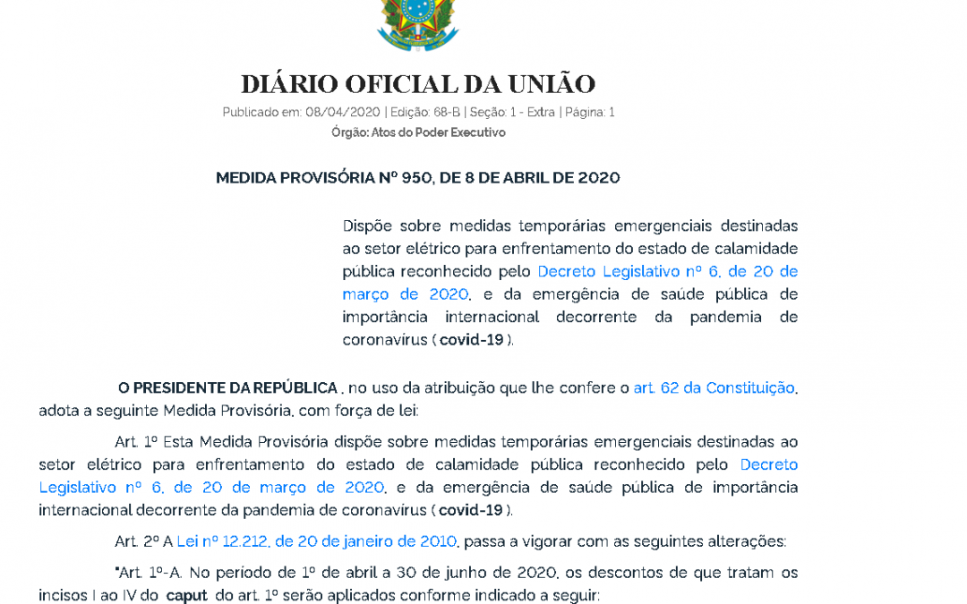 Medida provisória nº 950, de 8 de abril de 2020 – tarifa social de energia elétrica